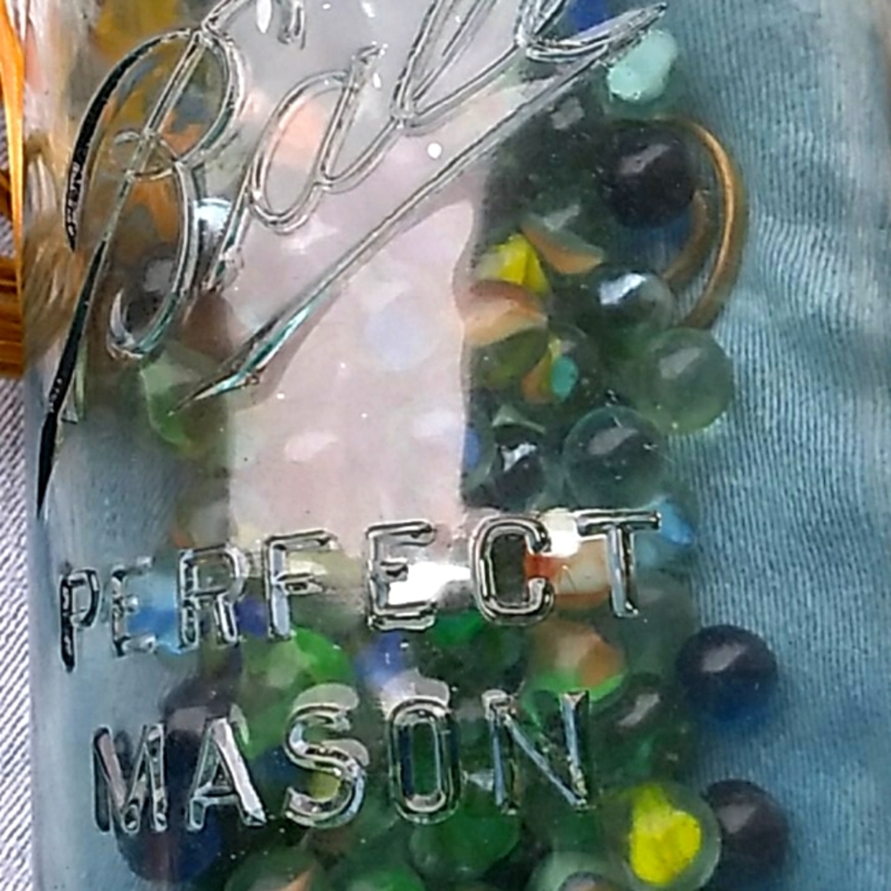 Vintage BALL MASON BLUE JAR LAMP w/MARBLES OOAK